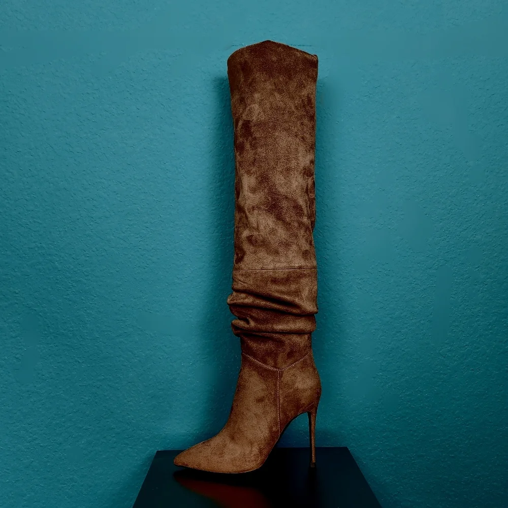 🆕️🍁🌻 JEFFREY CAMPBELL Pilla Scrunched Boots in Brown Suede // (NWT)